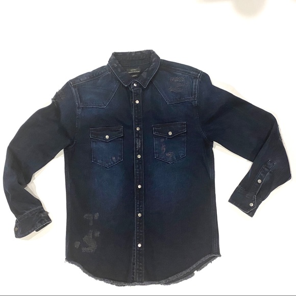 Zara Other - Zara Denim Jean Shirt Blue Medium Pearl Snap Men’s